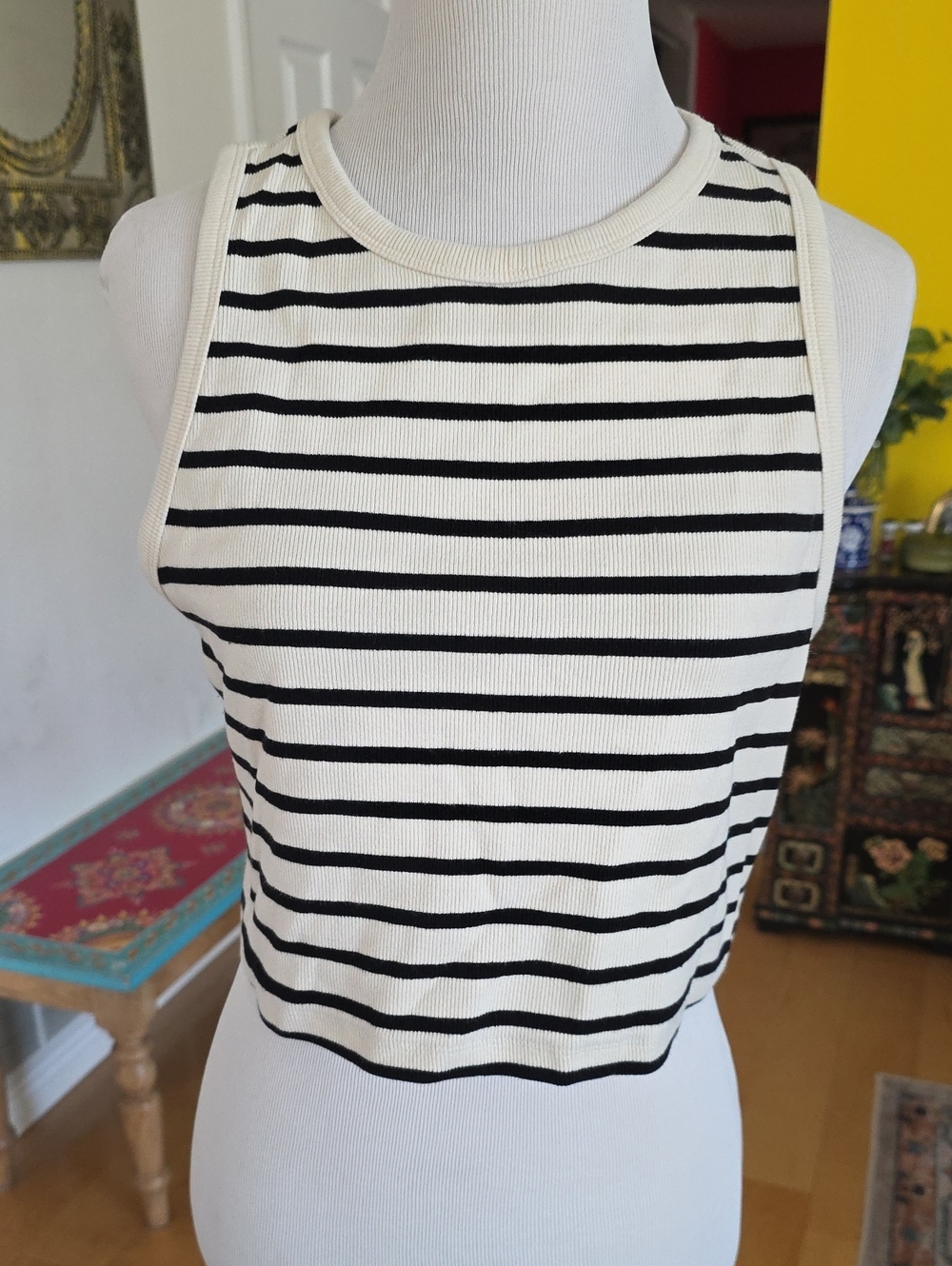 H&M Black & White Striped Ribbed Tank